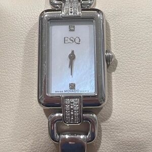ESQ Movado women’s silver watch mother of pearl face diamond accents